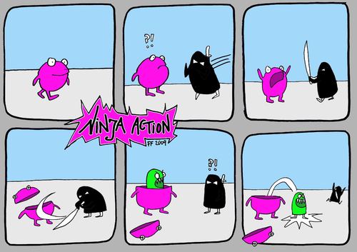 Cartoon: ninja action (medium) by Florian France tagged ninja,action,swords,fight,bruce,lee,martial,arts