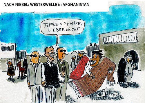 Cartoon: Westerwelle in Afghanistan (medium) by Florian France tagged dirk,niebel,guido,westerwelle,teppichkauf,teppiche,aus,afghanistan,minister,kabul,besuch