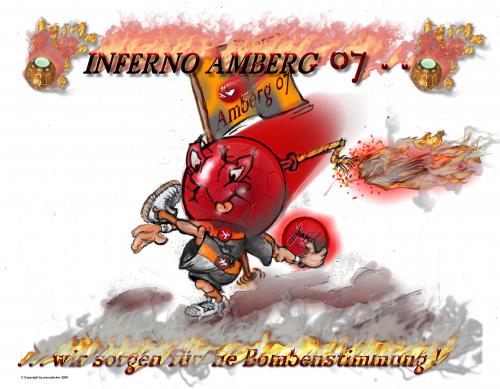 Cartoon: Bombenstimmung (medium) by neudecker tagged handball,bombe,fan,club,maskottchen,comic,charakter,conceptual,cartoon,2d,drawing,art