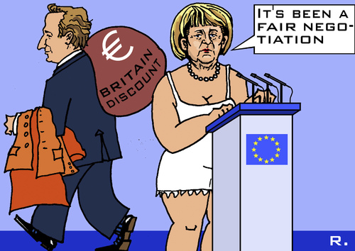 Cartoon: Britain Discount (medium) by RachelGold tagged britain,eu,budget,council,cameron,merkel