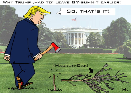Cartoon: G7 - Trump vs. Macron (medium) by RachelGold tagged g7,summit,usa,canada,france,trump,macron,ex,friends