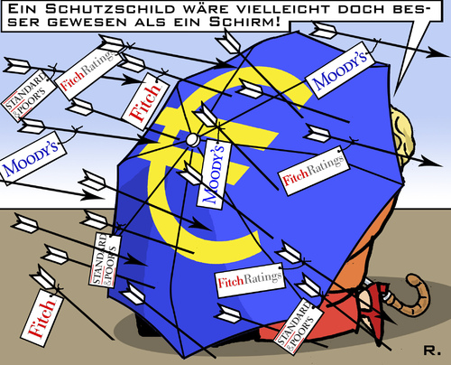 Cartoon: Schutzschild? (medium) by RachelGold tagged schild,schirm,ratingagenturen,rating,usa,rettungsschirm,euro,eu