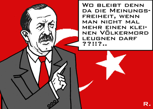 Cartoon: Untersch. Demokratieverständnis (medium) by RachelGold tagged leugnung,genozid,armenier,frankreich,türkei