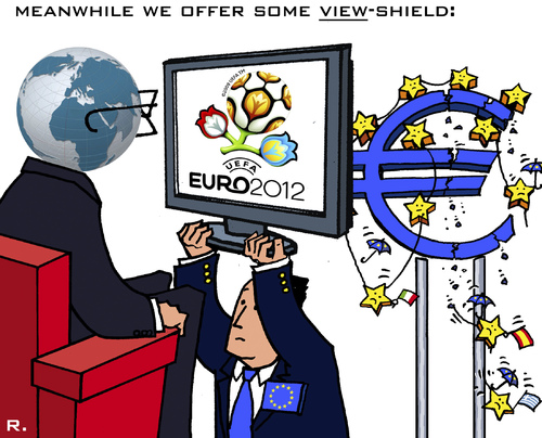 Cartoon: View-Shield (medium) by RachelGold tagged eu,euro,crisis,soccer,shield