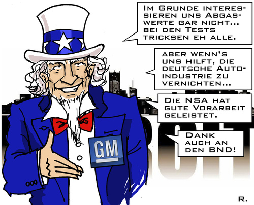 Cartoon: VW-Skandal? (medium) by RachelGold tagged vw,abgasskandal,gm,usa,deutschland