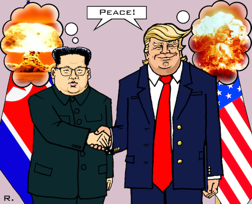 Cartoon: World Peace (medium) by RachelGold tagged usa,north,korea,trump,kim,summit,peace,world,war