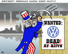 Cartoon: Detroit vs. Wolfsburg (small) by RachelGold tagged detroit wolfsburg gm vw scandal environment emissions economic fight