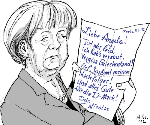 Cartoon: Abschiedsbrief (medium) by MarkusSzy tagged frankreich,deutschland,eu,wahlen,sarkozy,merkel