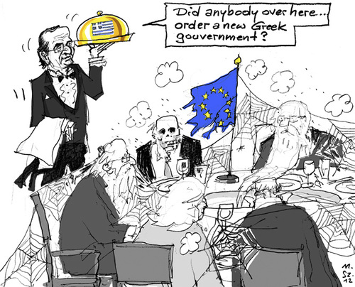 Cartoon: already.. ! (medium) by MarkusSzy tagged greece,elections,euro,crisis,samaras