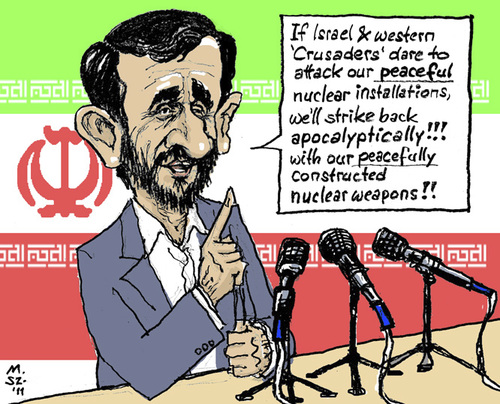 Cartoon: Apocalyptically (medium) by MarkusSzy tagged israel,conference,press,weapons,plants,nuclear,ahmadinejad,iran