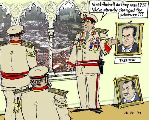 Cartoon: Arab Autumn (medium) by MarkusSzy tagged autumn,spring,arab,tantawi,mubarak,leaders,military,tahirsquare,ganzouri,egypt