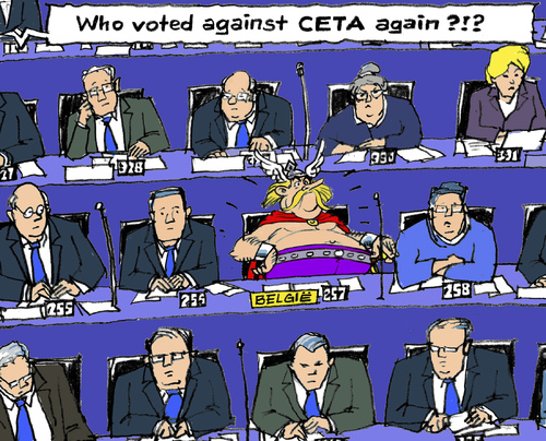 Cartoon: EU CETA Voting (medium) by MarkusSzy tagged eu,canada,ceta,belgium,parliament