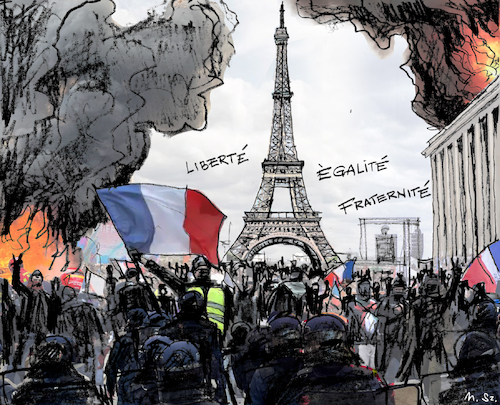 Cartoon: Frz. Revolution  2023? (medium) by MarkusSzy tagged frankreich,paris,macron,reformen,proteste,unruhen
