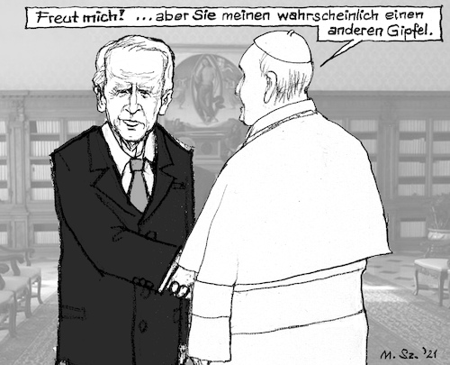 Cartoon: Gipfeltreffen in Rom (medium) by MarkusSzy tagged g20,summit,gipfeltreffen,rom,vatikan,usa,papst,franziskus,biden