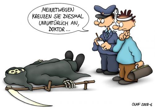 Cartoon: unnatürlich (medium) by ralfschnellegmxde tagged ärzte,todesfeststellung,medical,death