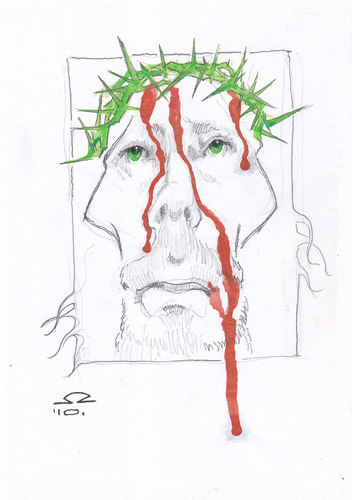 Cartoon: The suffering Jesus (medium) by zed tagged jesus,betlehem,palestine,israel,suffer,love,bible