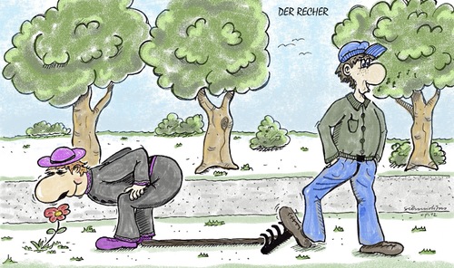 Cartoon: der recher (medium) by schmidibus tagged schmerz,gemein,natur,garten,blume,rechen