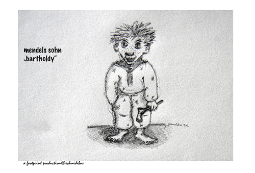 Cartoon: mendels sohn (medium) by schmidibus tagged steinschleuder,musik,junge,klein,bengel,sohn,komponist,berühmt