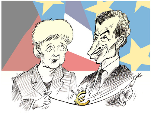 Cartoon: Will.Euro.be.stable? (medium) by firuzkutal tagged merkel,sarkozy,euro,germany,france,eu,ab,economy,europa,firuz,kutal