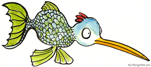 Cartoon: Half fish half fowl (medium) by Frits Ahlefeldt tagged metaphor,bird,fish,fowl,hikingartist,funny,creature,clon,mutant,half