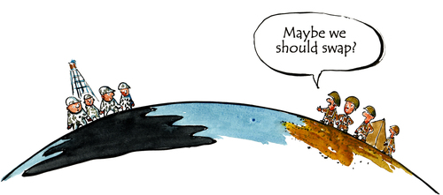 Cartoon: In doubt... (medium) by Frits Ahlefeldt tagged pollution,oil,spill,environment,doubt,defending