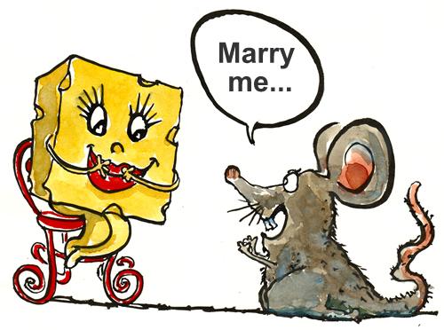 Cartoon: Not so joint Venture (medium) by Frits Ahlefeldt tagged marriage,love,people,life,relationship,business,mouse,rat,cheese,propotial,offer
