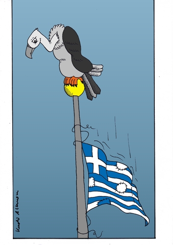 Cartoon: Griechenland-Krise (medium) by kader altunova tagged griechenland,krise,geier,fahne