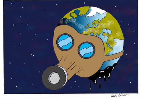 Cartoon: save the world (medium) by kader altunova tagged gasmaske,welt,universum,meer,walt
