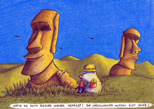 Cartoon: Maulwurf Osterinseln (medium) by Jupp tagged statue,steinmetz,nui,rapa,island,insel,bomm,natives,ureinwohner,mole,osterinseln,maulwurf,illustration,cartoon