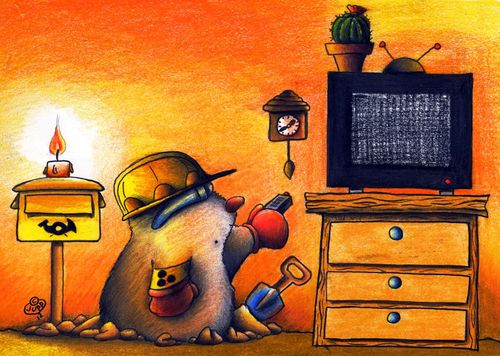 Cartoon: Maulwurf TV (medium) by Jupp tagged tv,info,mail,jupp,bomm,mole,maulwurf,bilder,bild,cartoon,illustration,zapping,fernbedienung,umschalten,agentur,job,kohle