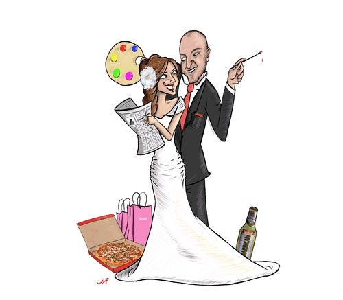 Cartoon: The bride and groom (medium) by yara tagged the,bride,and,groom