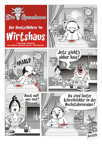 Cartoon: Lehrer im Wirtshaus (medium) by BARHOCKER tagged lehrer,wirtshaus,buchstabensuppe