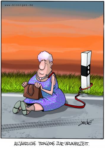 Cartoon: Alte Dame ausgesetzt! (medium) by andre sedlaczek tagged urlaub,ferien,ausgesetzt,sommer
