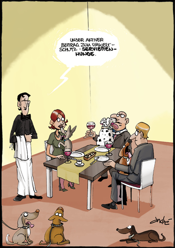 Cartoon: Servietten (medium) by andre sedlaczek tagged restaurant,hunde,klimawandel,ressourcen,umwelt