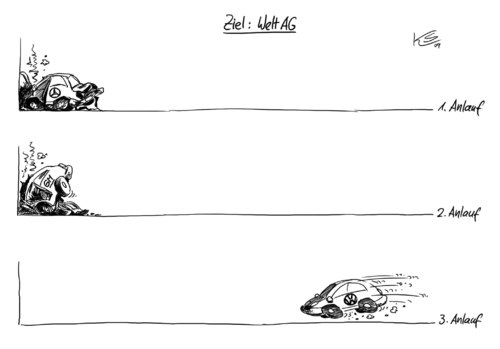 Cartoon: Anlauf (medium) by Stuttmann tagged welt,ag,vw,volkswagen,suzuki,welt,ag,volkswagen,suzuki,auto,autos,industrie,welg ag,welg