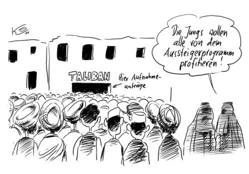 Cartoon: Aufnahme (medium) by Stuttmann tagged taliban,aussteigerprogramm,taliban,aussteigerprogramm,terror,terrorismus