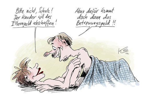 Cartoon: Bitte nicht! (medium) by Stuttmann tagged cdu,kauder,elterngeld,betreuungsgeld