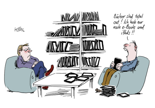 Cartoon: Bücher (medium) by Stuttmann tagged bücher,buchmesse,frankfurt,ipad,ebook,kindle