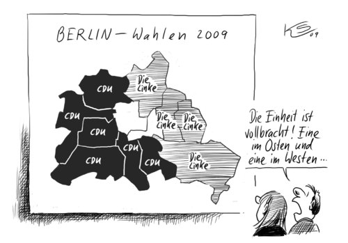 Cartoon: Einheit (medium) by Stuttmann tagged berlin,wahlen,2009,linke,cdu,ostwest,berlin,wahlen,wahl,2009,linke,cdu,ostwest