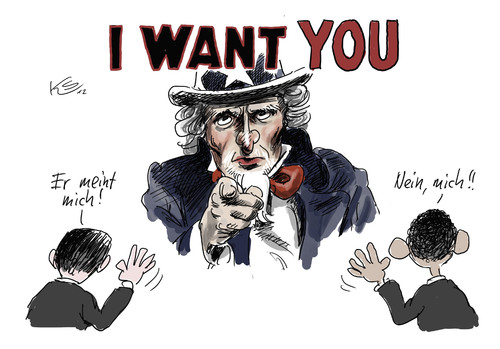 Cartoon: Er meint mich... (medium) by Stuttmann tagged usa,election,president,wahlen,obama,romney