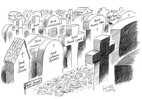 Cartoon: Friedhof (medium) by Stuttmann tagged finanzkrise,banken,bankensterben,fusionen,wirtschaftskrise,kredite,subprime,wall,street,friedhof,krise,finanzkrise,finanzen,banken,bank,geld,bankensterben,aussterben,fusion,wirtschaftskrise,wirtschaft,kredite,kredit,wall street,friedhof,finanzmarkt,lehman brothers,finanzinstitut,institut,bank of america,deutsche bank,credit suisse,ubs,barclays,morgan stanley,citibank,goldman sachs,jpmorgan,merrill,pleite,zentralbank,rezession,konkurs,bankrott,lynch,hilfe,sterben,untergang,katastrophe,notenbank,usa,wall,street,lehman,brothers,of,america,deutsche,credit,suisse,morgan,stanley,goldman,sachs