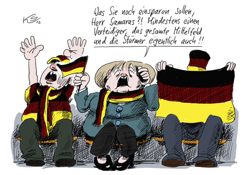 Cartoon: Griechenland - Deutschland (medium) by Stuttmann tagged fußball,em,europa,euro,merkel,samaras,griechenland,deutschland