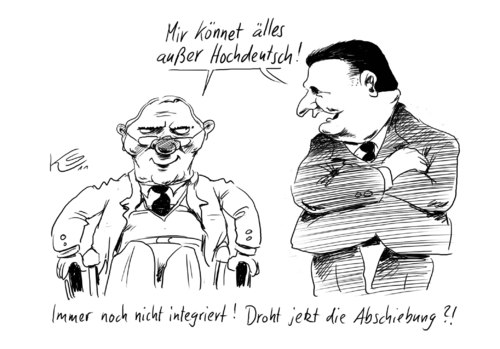 Cartoon: Hochdeutsch (medium) by Stuttmann tagged deutsch,hochdeutsch,deutsch,hochdeutsch,sprache,schäuble,integration,ausländer,schwäbisch