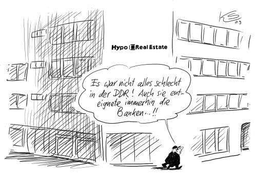Cartoon: HRE (medium) by Stuttmann tagged hre,hypo,real,estate,wirtschaftskrise,banken,enteignung,verstaatlichung,ddr,sozialismus,bürgschaften