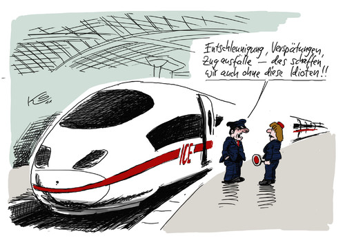 Cartoon: Idioten (medium) by Stuttmann tagged db,deutsche,bahn,ice,entschleunigung,verspätungen,zugverkehr
