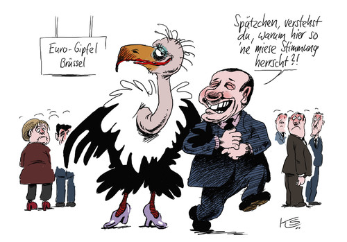 Cartoon: Miese Stimmung (medium) by Stuttmann tagged eurogipfel,brüssel,berlusconi,bunga