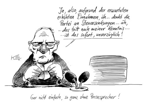 Cartoon: Nicht einfach... (medium) by Stuttmann tagged schäuble,pressesprecher,einnahmen,steuersenkungen,schabowski,schäuble,pressesprecher,einnahmen,steuersenkungen,schabowski