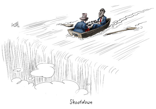 Cartoon: Shootdown (medium) by Stuttmann tagged tea,party,usa,shutdown,obama