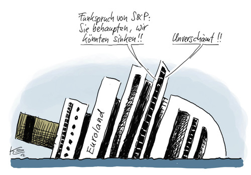 Cartoon: Sinken... (medium) by Stuttmann tagged ratingagenturen,moodys,standard,poors,euro,eu,concordia