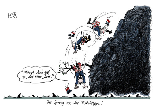 Cartoon: Sprung (medium) by Stuttmann tagged usa,haushalt,obama,fiskalklippe,2013